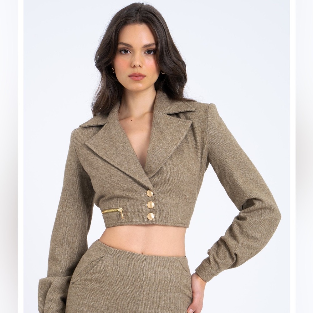 Bailee Vintage Cropped Twill Wool Blend Blazer Jacket